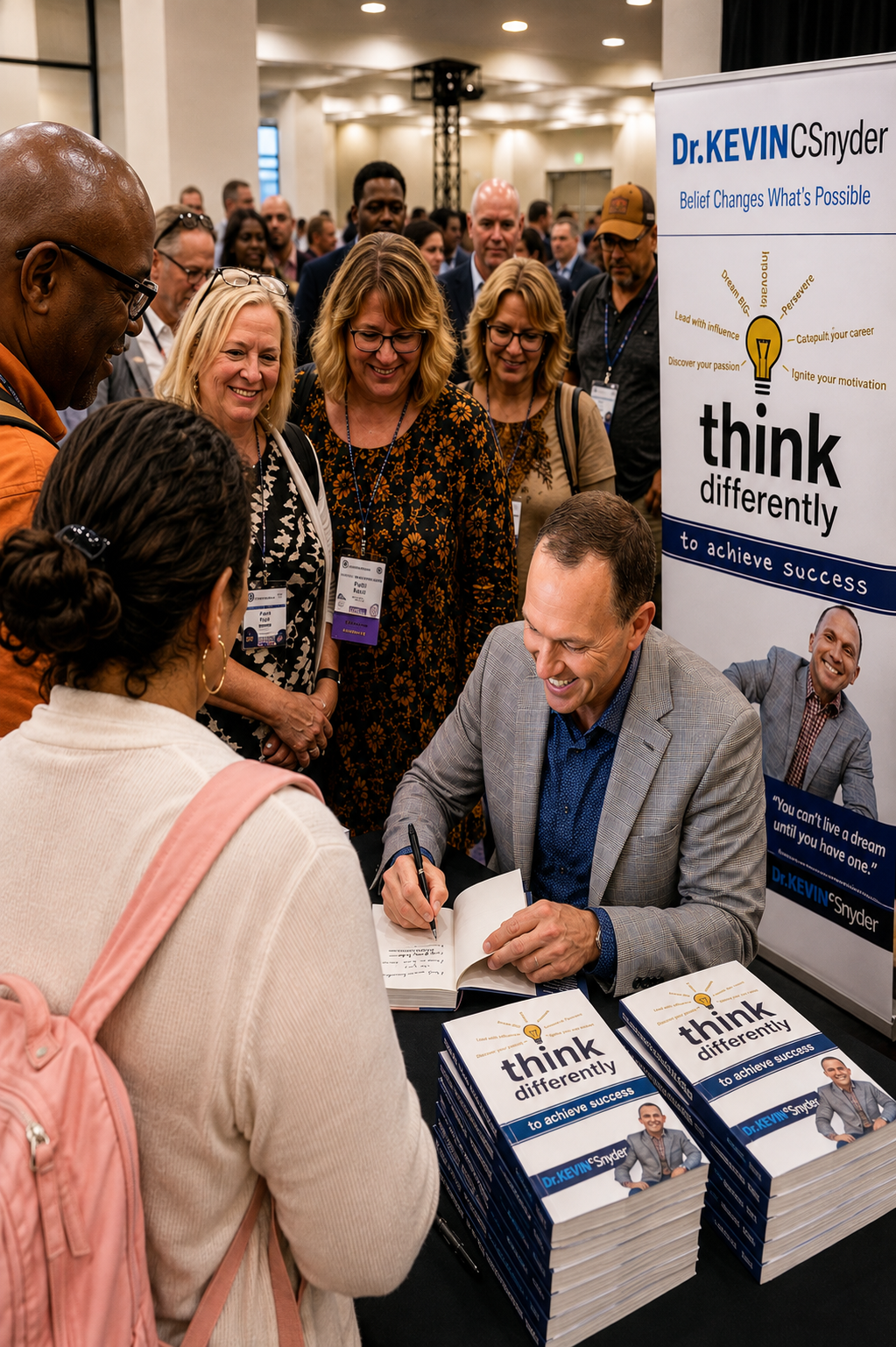Dr. Kevin C. Snyder signing copies of Think Differently for attendees